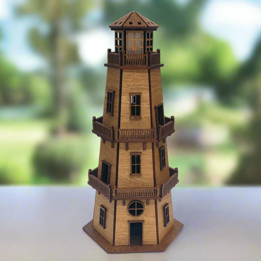 Premium Finish Lighthouse (11") w/LED Beacon Light - Cypress/Dark Walnut