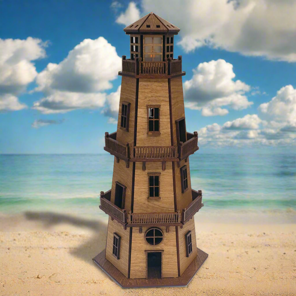 Premium Finish Lighthouse (11") w/LED Beacon Light - Cypress/Dark Walnut