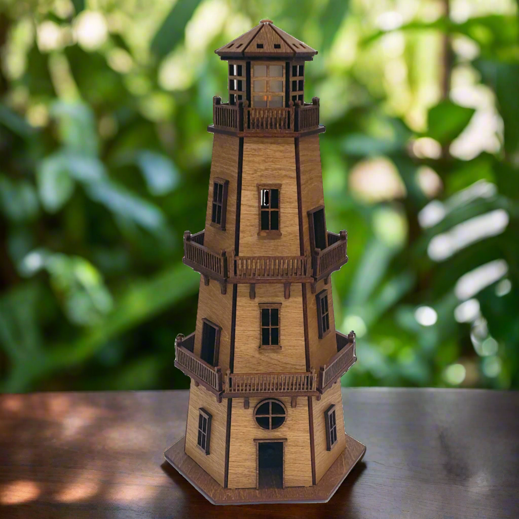 Premium Finish Lighthouse (11") w/LED Beacon Light - Cypress/Dark Walnut