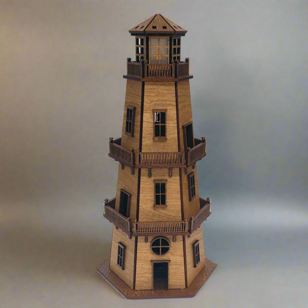 Premium Finish Lighthouse (11") w/LED Beacon Light - Cypress/Dark Walnut