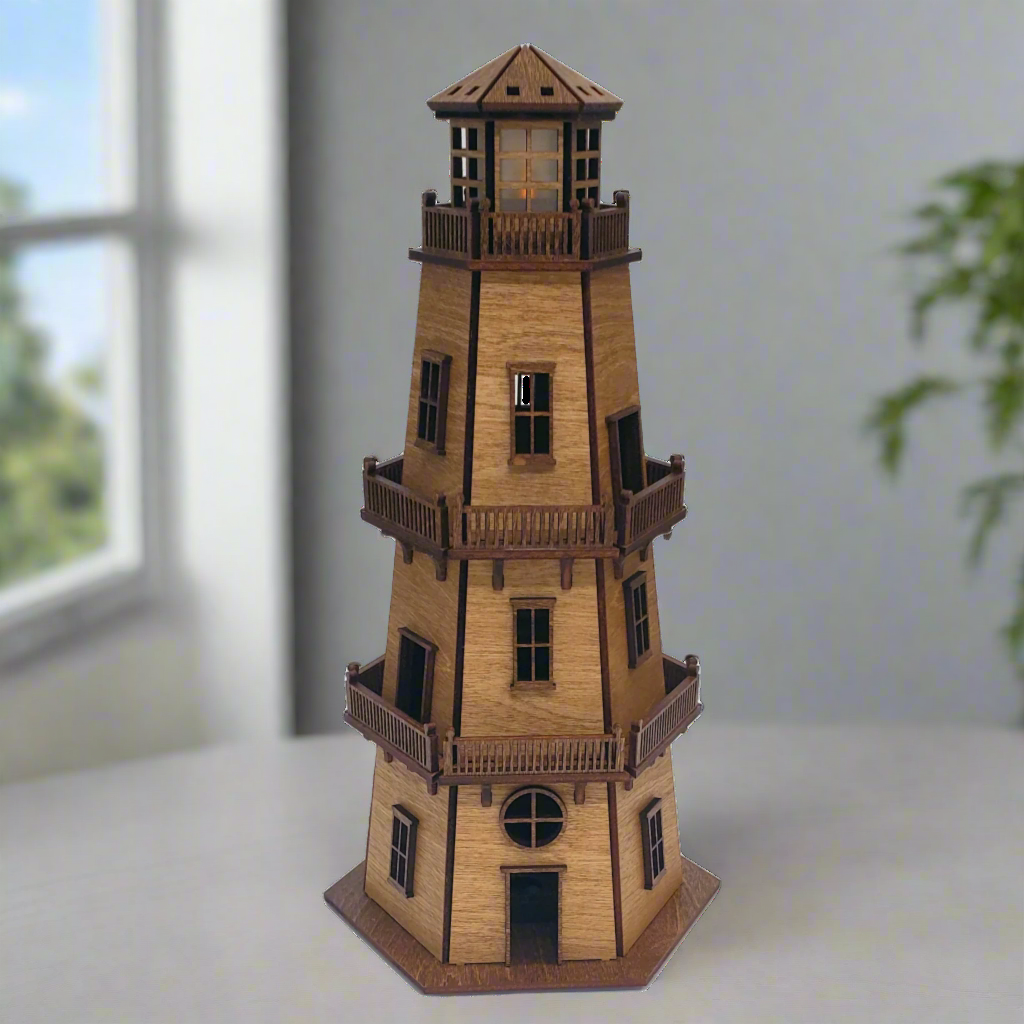 Premium Finish Lighthouse (11") w/LED Beacon Light - Cypress/Dark Walnut