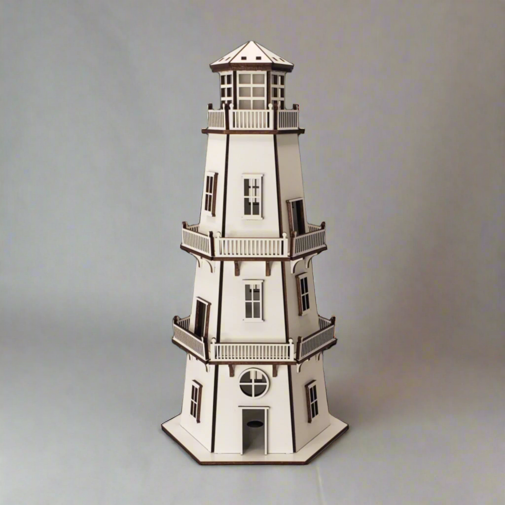 Premium Finish Lighthouse (11") w/LED Beacon Light - White/White