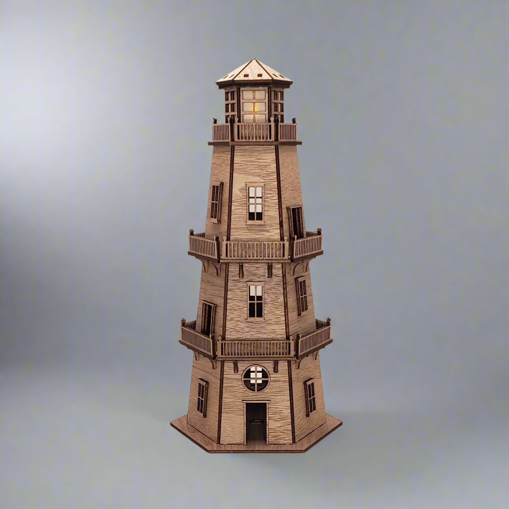 Walnut Veneer Lighthouse (11") - Natural Finish & LED Light