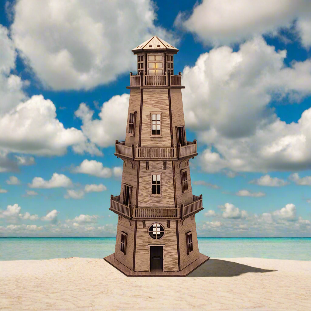 Walnut Veneer Lighthouse (11") - Natural Finish & LED Light