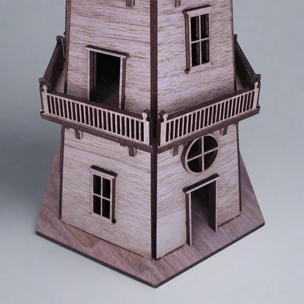 Walnut Veneer Lighthouse (11") - Natural Finish & LED Light