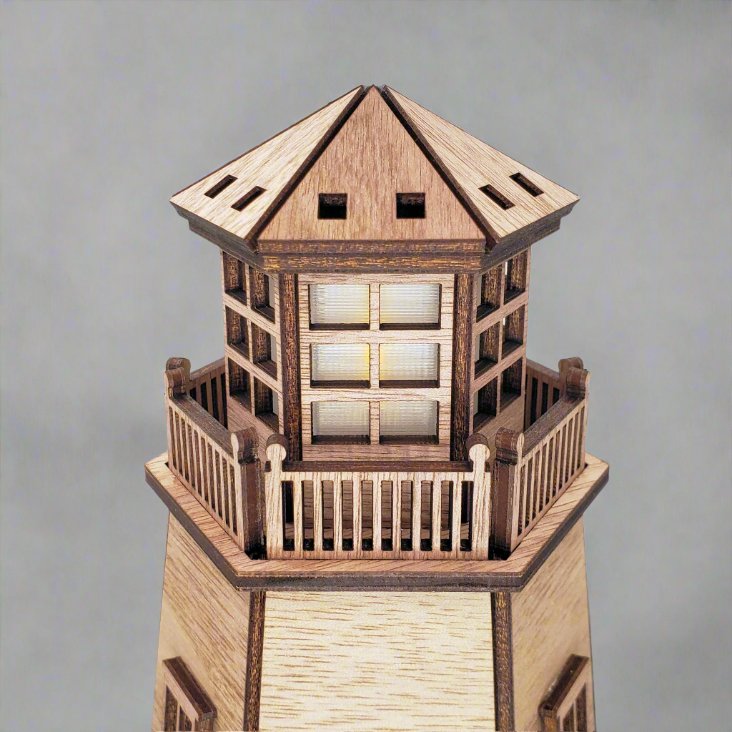 Walnut Veneer Lighthouse (11") - Natural Finish & LED Light