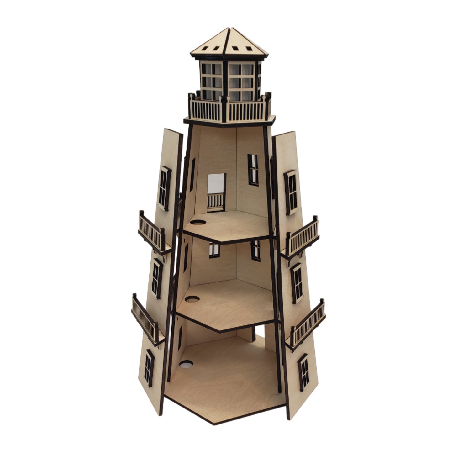 Dollhouse Lighthouse (11") w/LED Beacon Light - 2 Removable Wall Panels