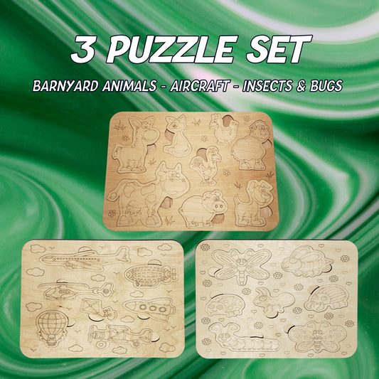 Wooden Puzzles - 3 Puzzle Set