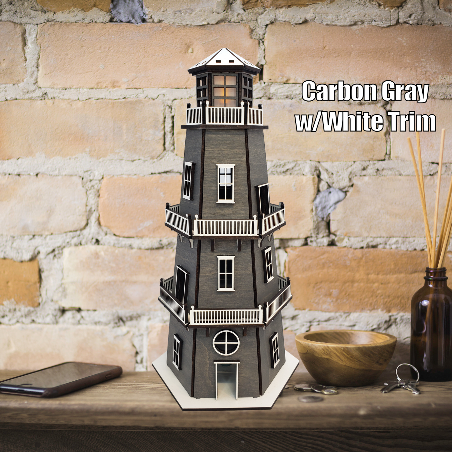 Premium Finish Lighthouse (11") w/LED Beacon Light