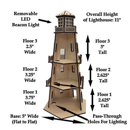 Dollhouse Lighthouse (11") w/LED Beacon Light - 2 Removable Wall Panels