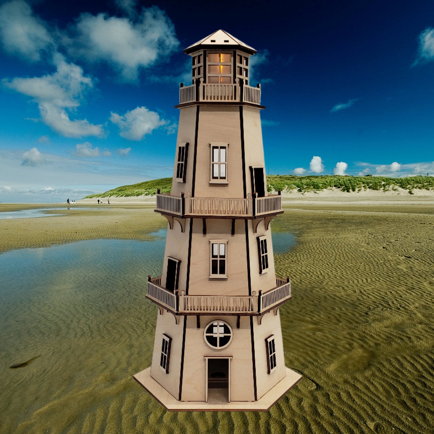 Lighthouse (LARGE 14.5") - Natural Finish - w/LED Beacon Light