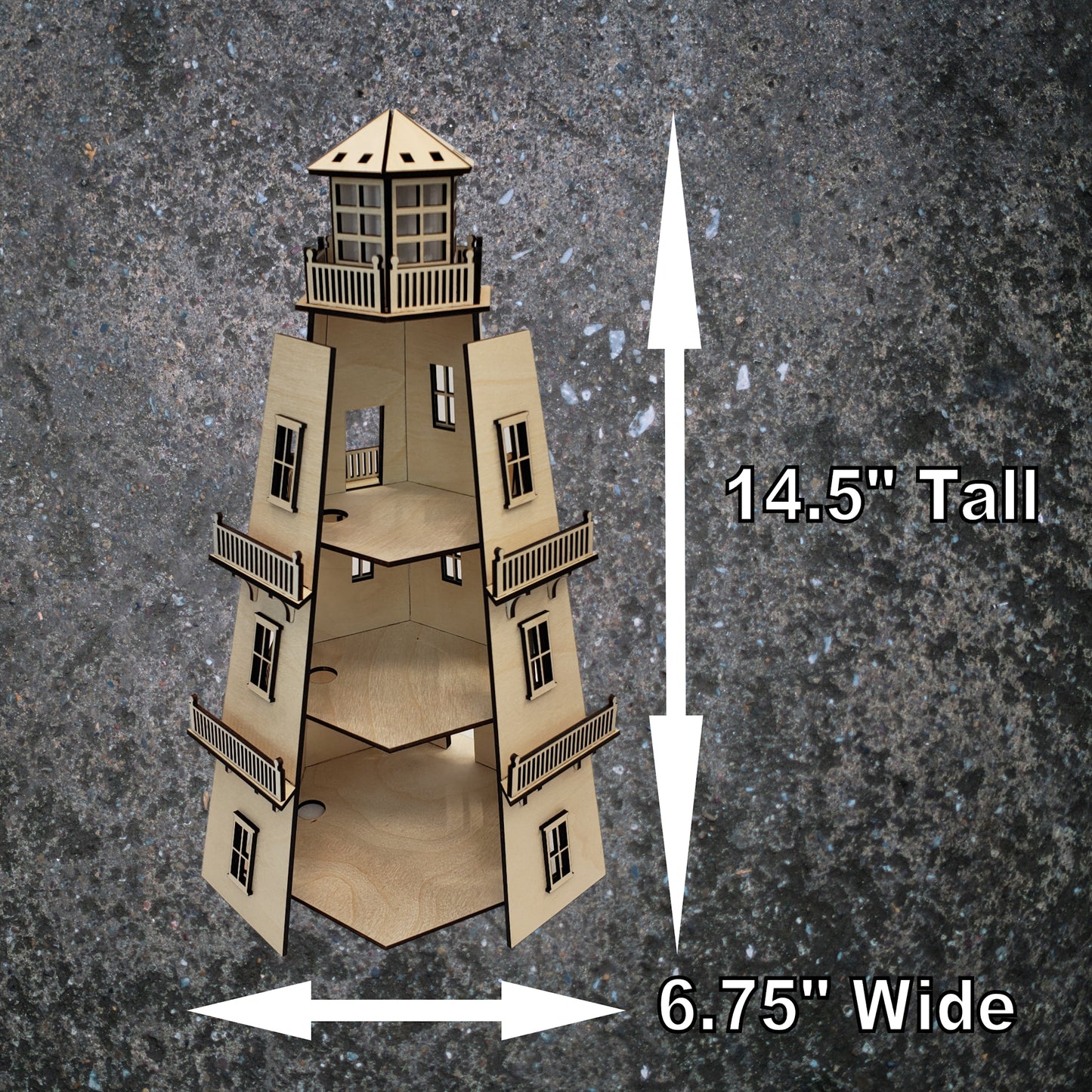 Dollhouse Lighthouse (LARGE 14.5") w/LED Beacon Light - 2 Removable Wall Panels