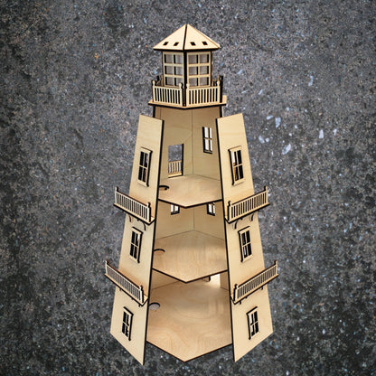 Dollhouse Lighthouse (LARGE 14.5") w/LED Beacon Light - 2 Removable Wall Panels