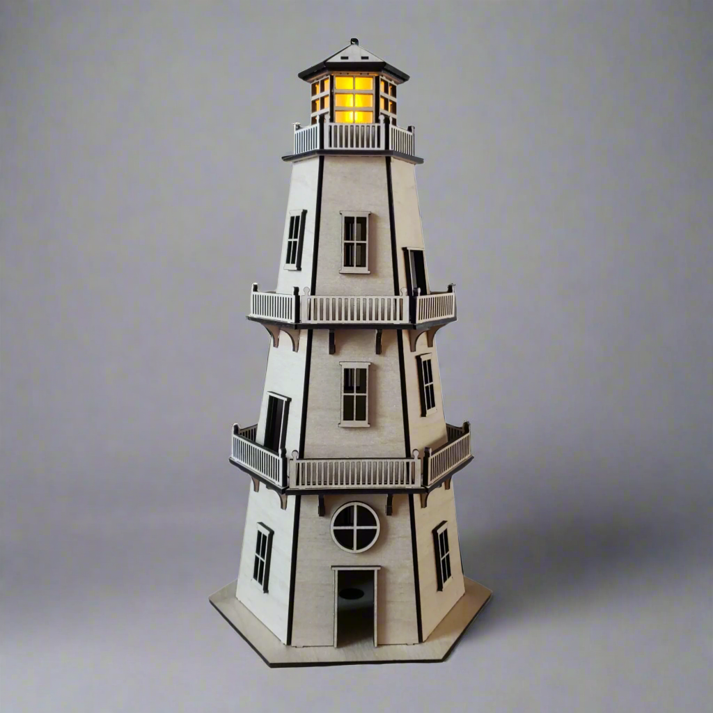 Lighthouse (11") - Natural Finish - w/LED Beacon Light