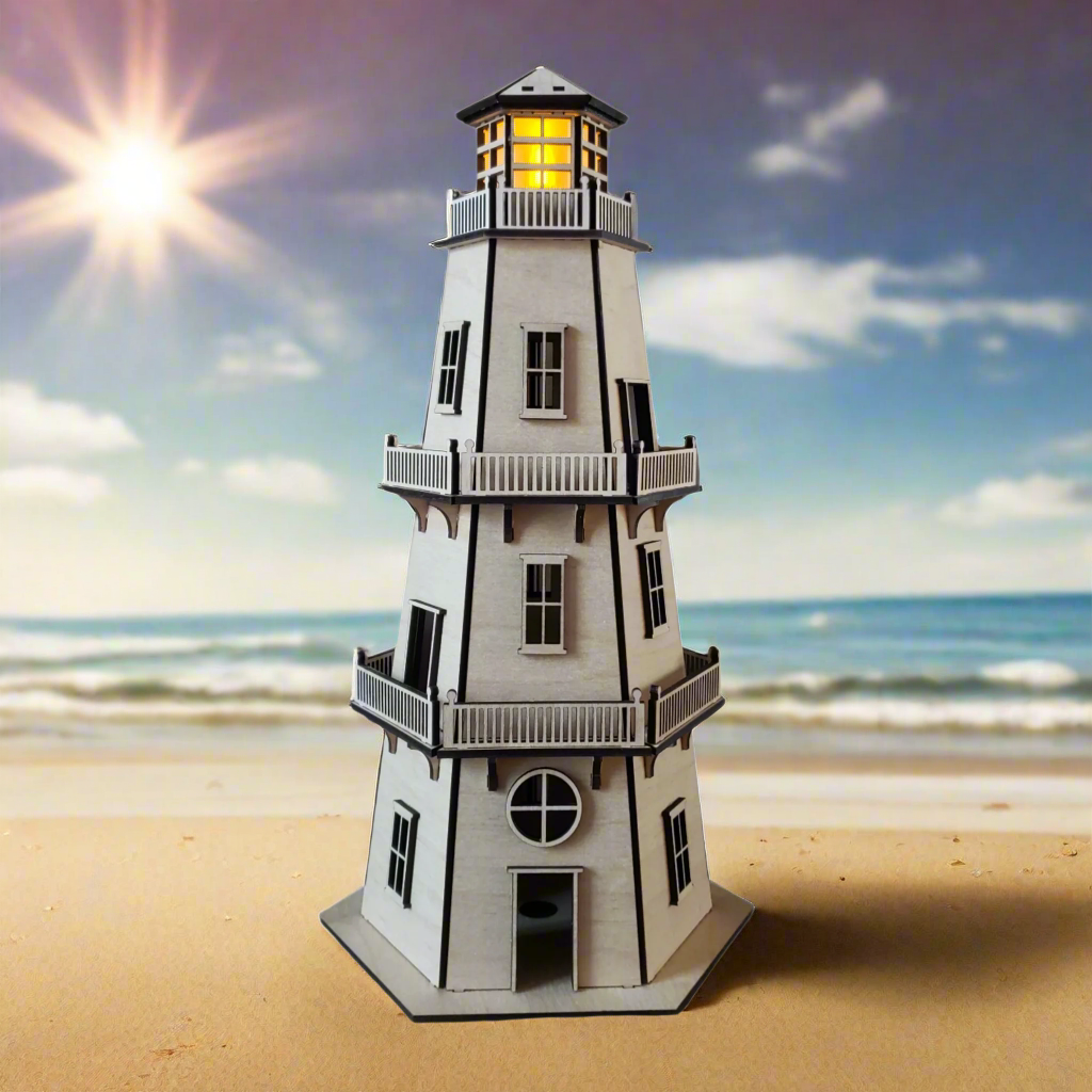 Lighthouse (11") - Natural Finish - w/LED Beacon Light