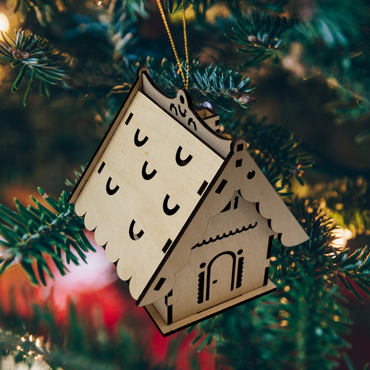 Flip-Roof Christmas House Ornament - Natural Finish