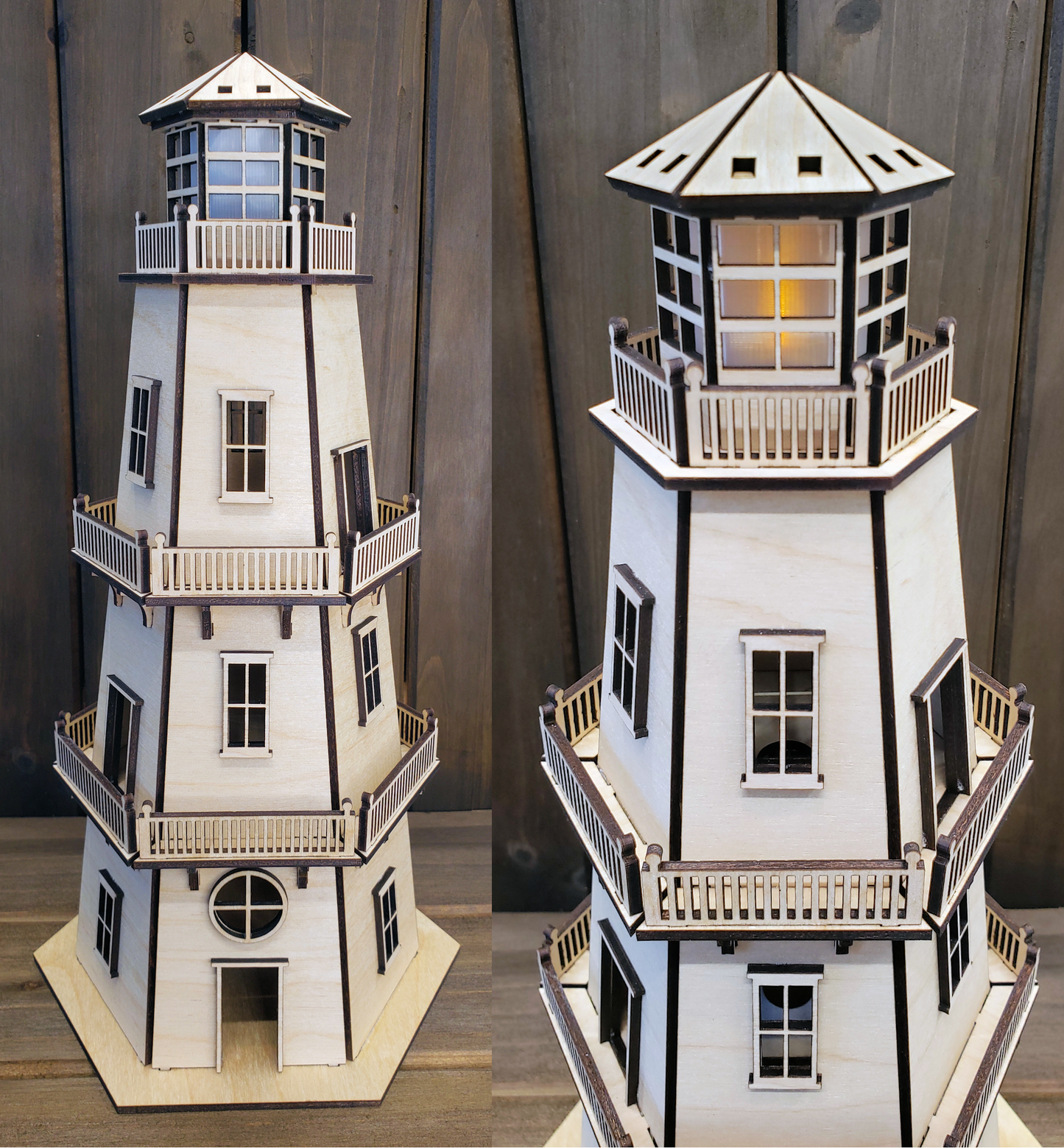 Lighthouse Tree Topper (11") - Natural Finish - w/LED Beacon Light