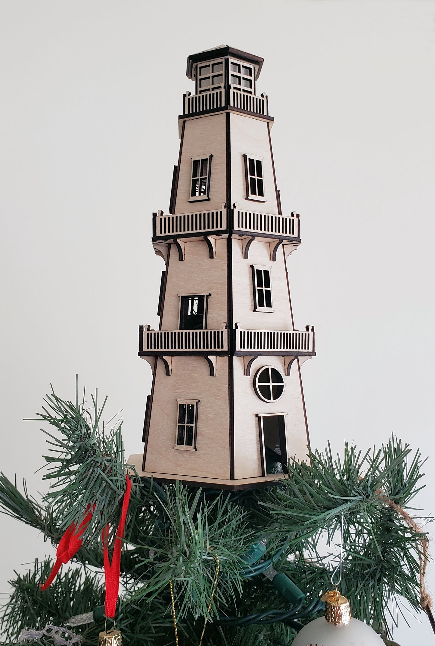 Lighthouse Tree Topper (11") - Natural Finish - w/LED Beacon Light