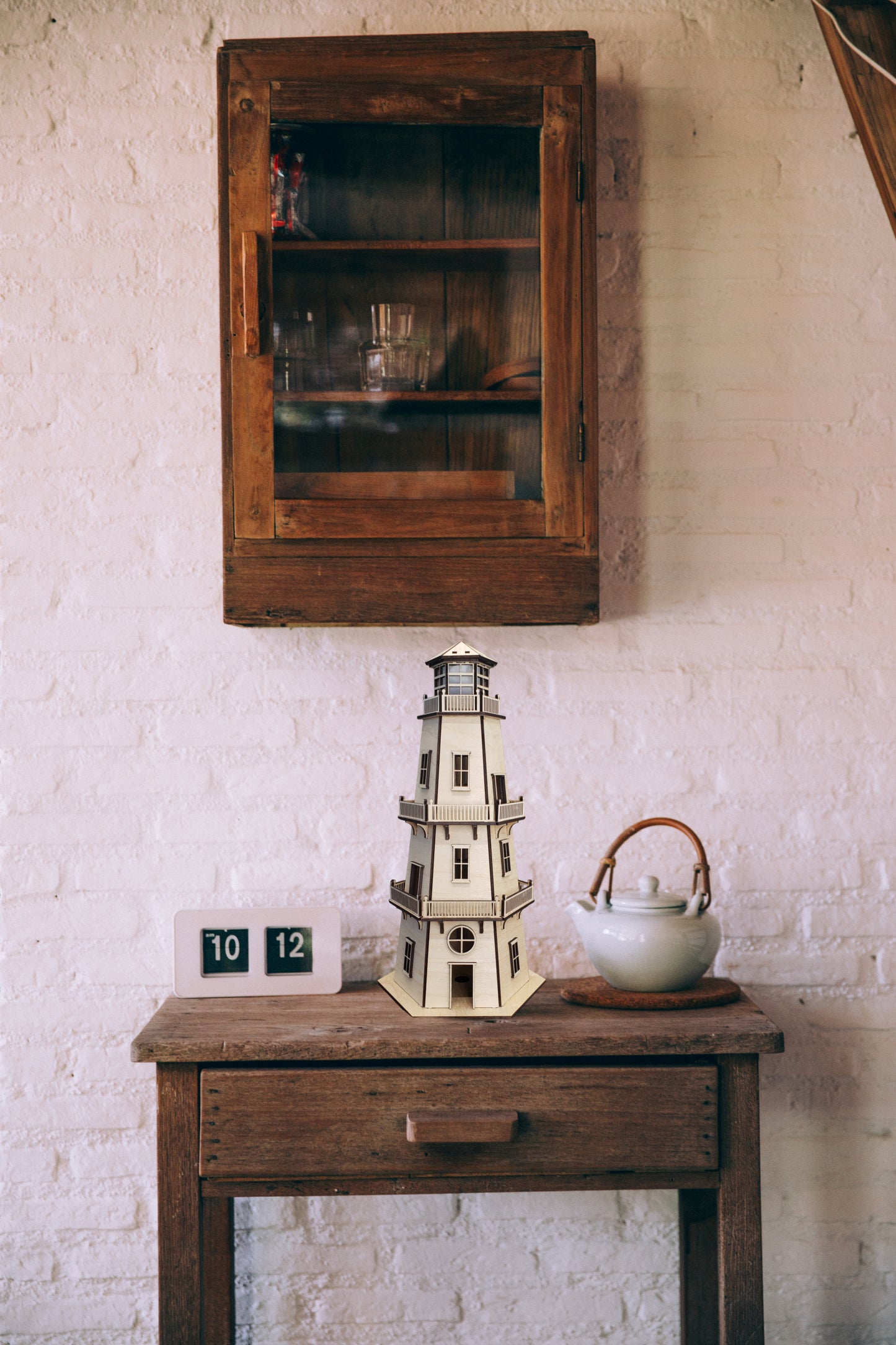 Dollhouse Lighthouse (LARGE 14.5") w/LED Beacon Light - 2 Removable Wall Panels