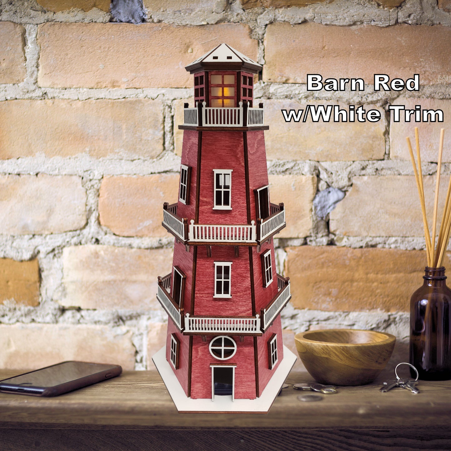 Premium Finish Lighthouse (11") w/LED Beacon Light