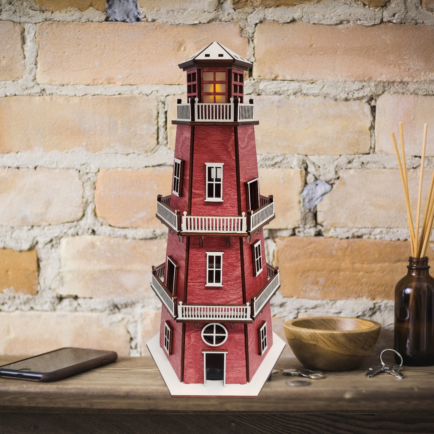 Premium Finish Lighthouse (11") w/LED Beacon Light