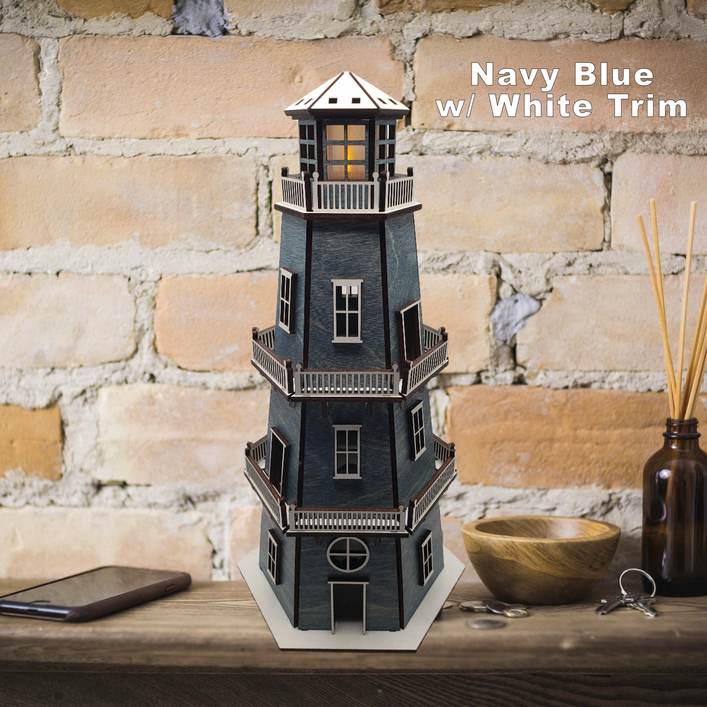 Premium Finish Lighthouse (11") w/LED Beacon Light