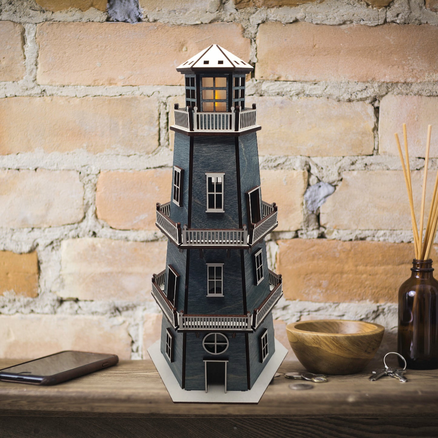 Premium Finish Lighthouse (11") w/LED Beacon Light