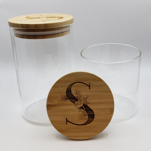 Engraved Monogram Bamboo and Glass Canister Set