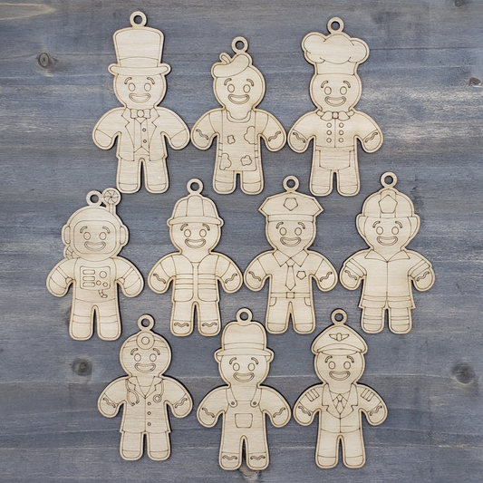 Mini Gingerbread Ornaments - Set #3 - Men Career Set