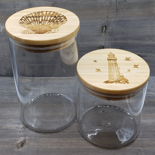 Engraved Seashore Bamboo and Glass Canister Set
