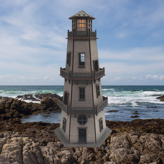 Premium Finish Lighthouse (LARGE 14.5") - Weathered Gray w/ Carbon Gray Trim