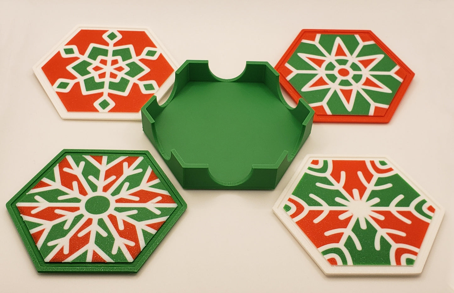 Christmas Snowflake Drink Coasters - Hexagonal - Set of 4