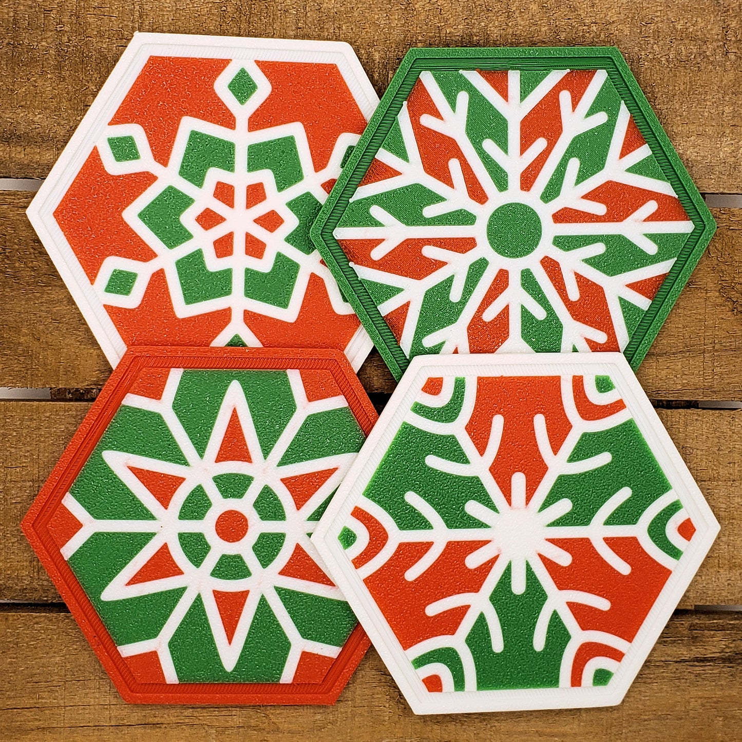 Christmas Snowflake Drink Coasters - Hexagonal - Set of 4