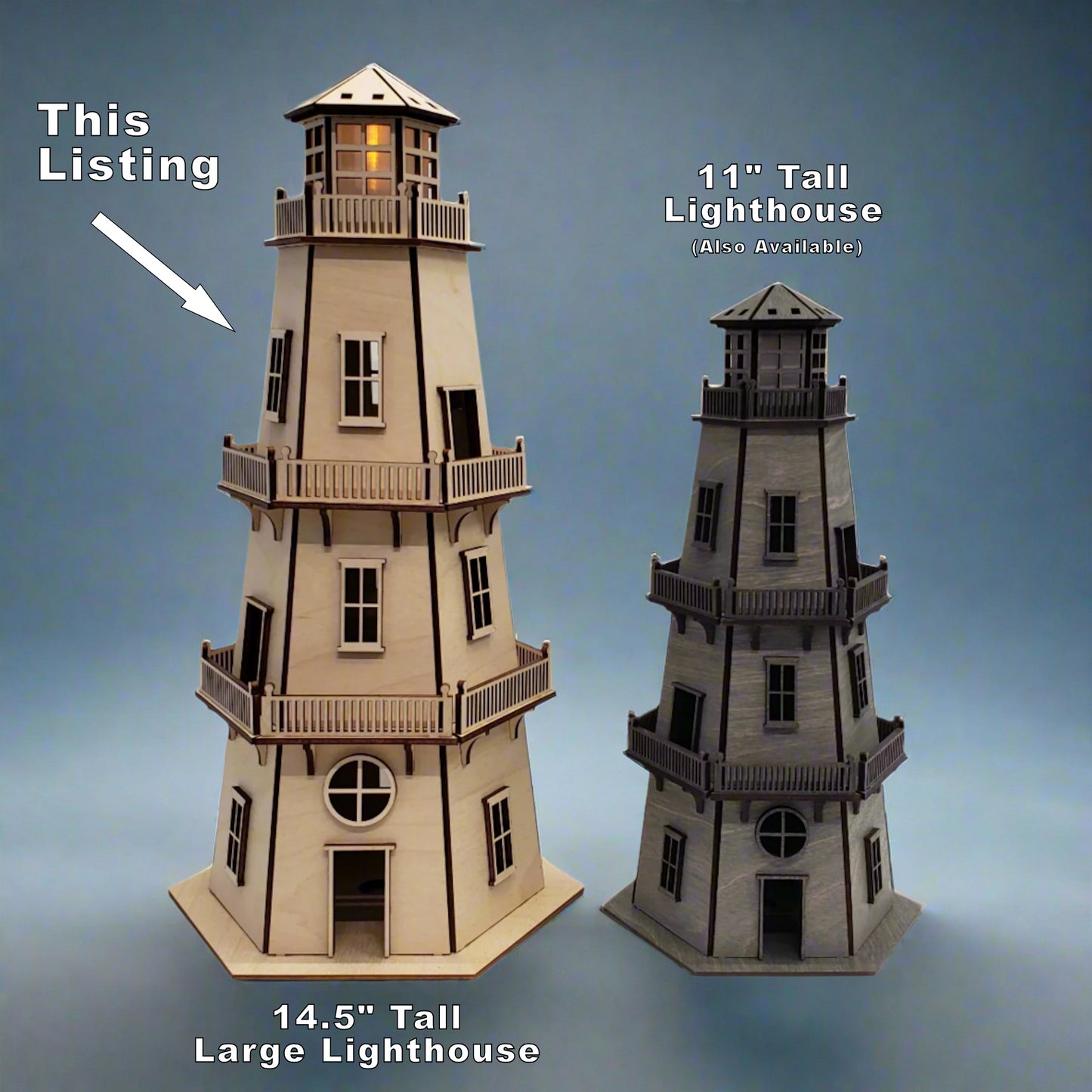 Lighthouse (LARGE 14.5") - Natural Finish - w/LED Beacon Light