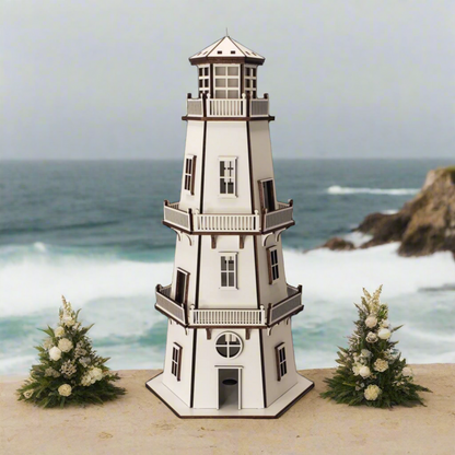 Premium Finish Lighthouse (11") w/LED Beacon Light - White/White