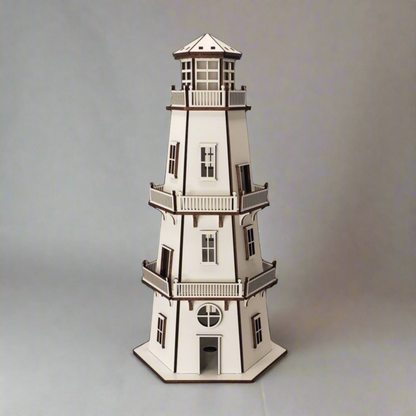 Premium Finish Lighthouse (11") w/LED Beacon Light - White/White
