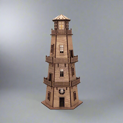 Walnut Veneer Lighthouse (11") - Natural Finish & LED Light