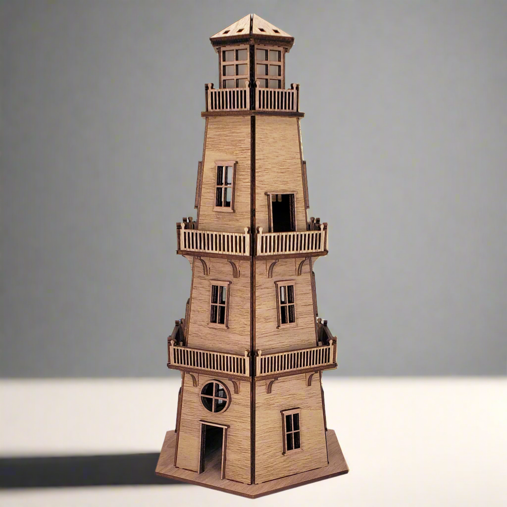 Walnut Veneer Lighthouse (11") - Natural Finish & LED Light