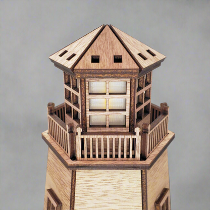 Walnut Veneer Lighthouse (11") - Natural Finish & LED Light