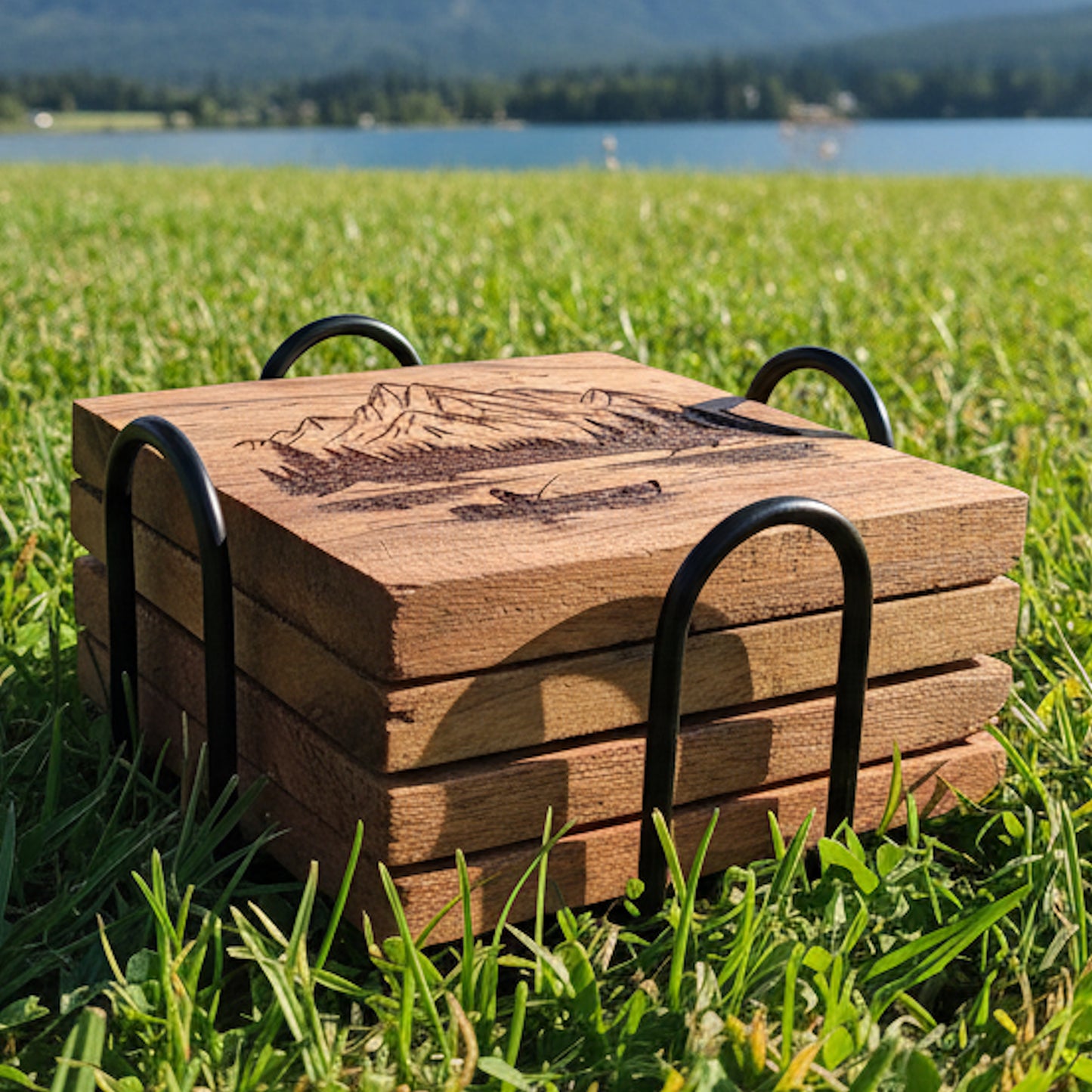 Mountain Scenes Wood Drink Coaster Set (4)