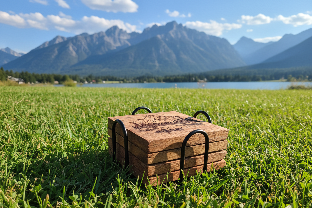 Mountain Scenes Wood Drink Coaster Set (4)