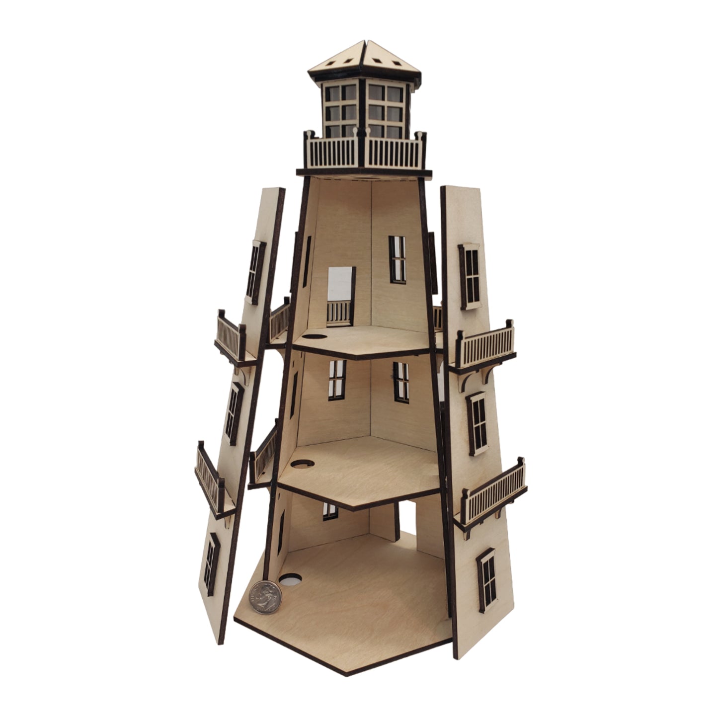 Dollhouse Lighthouse (11") w/LED Beacon Light - 2 Removable Wall Panels