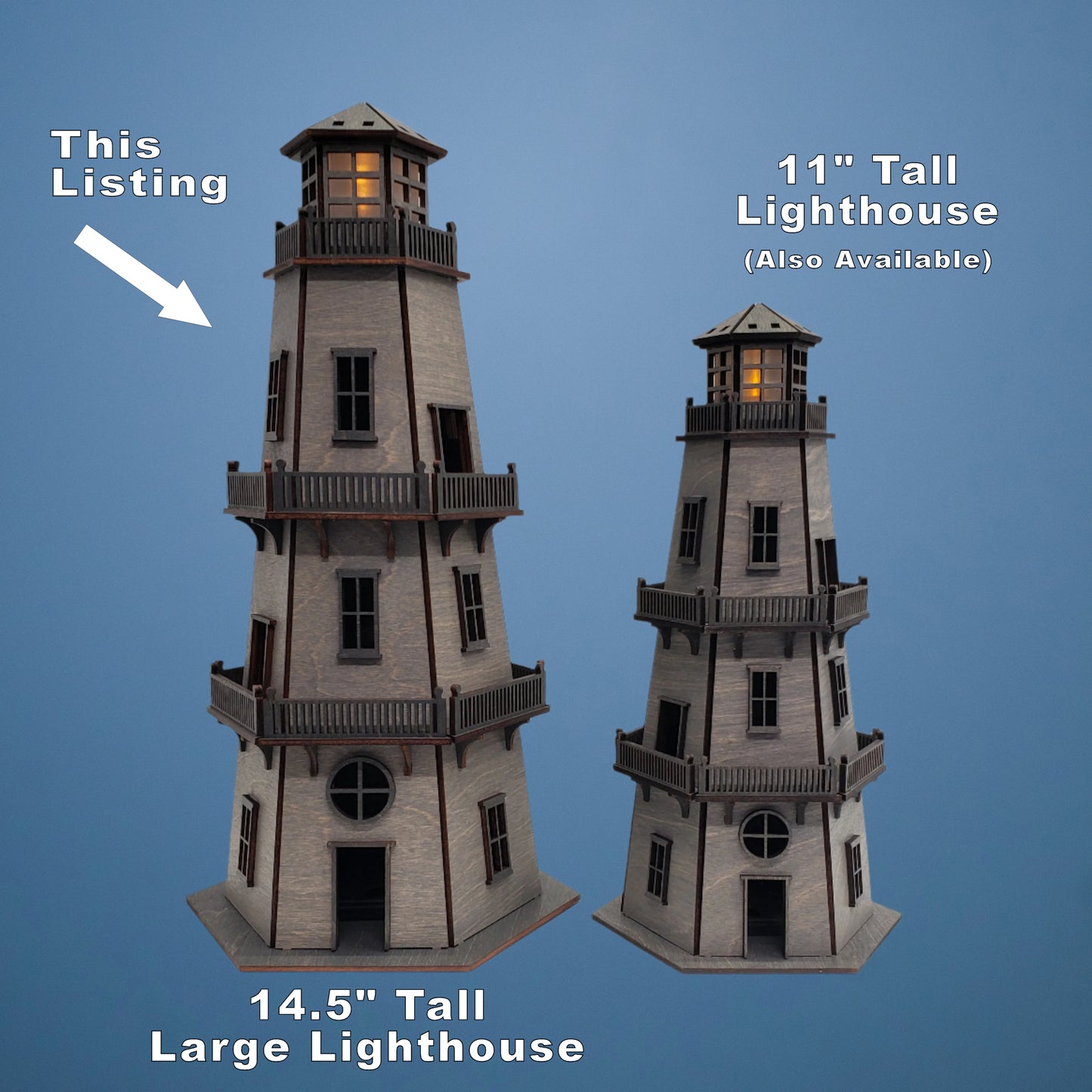 Premium Finish Lighthouse (LARGE 14.5") - Weathered Gray w/ Carbon Gray Trim