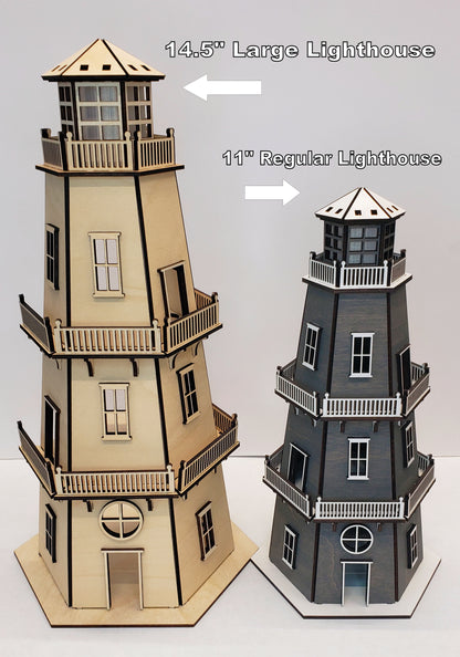 Dollhouse Lighthouse (LARGE 14.5") w/LED Beacon Light - 2 Removable Wall Panels