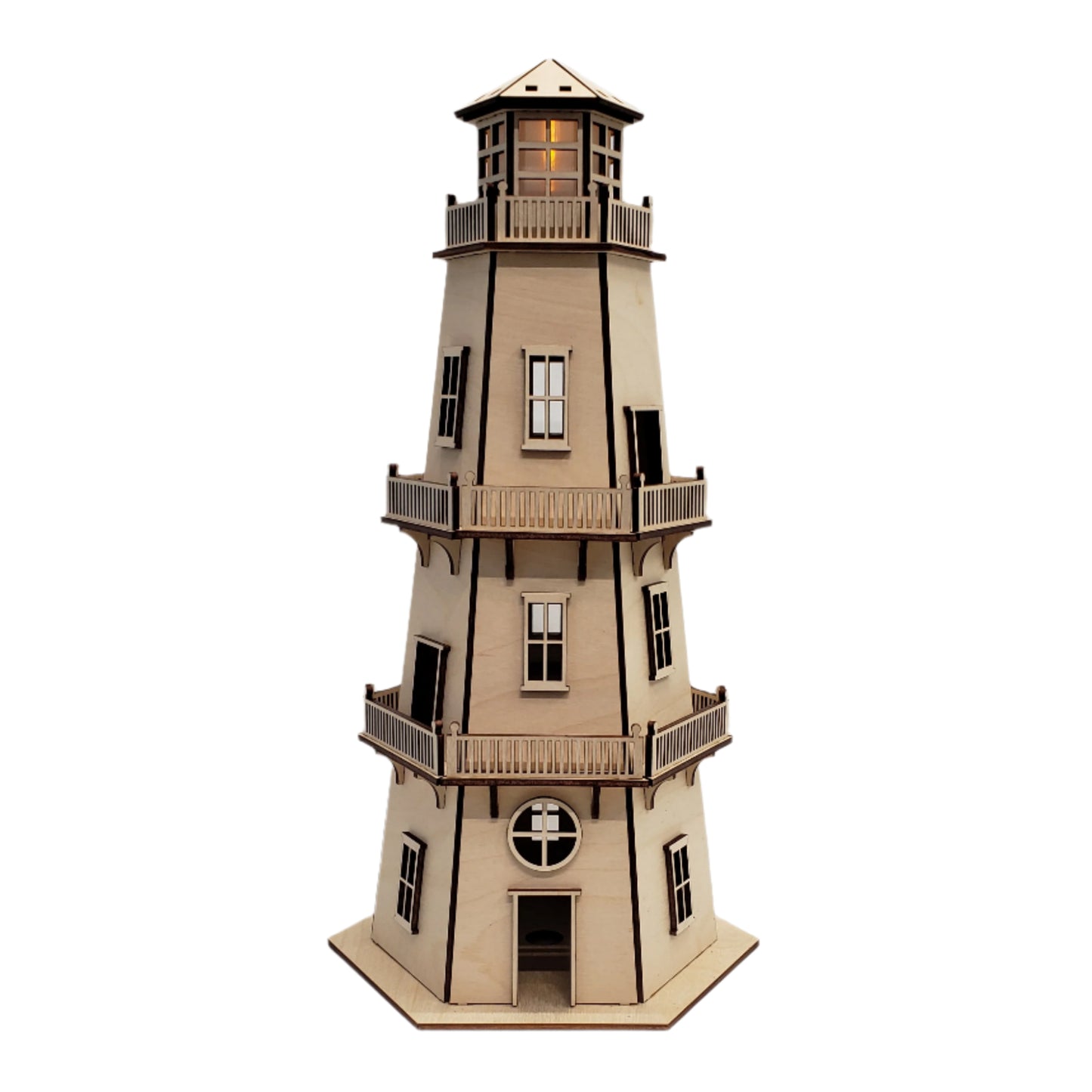 Lighthouse (LARGE 14.5") - Natural Finish - w/LED Beacon Light