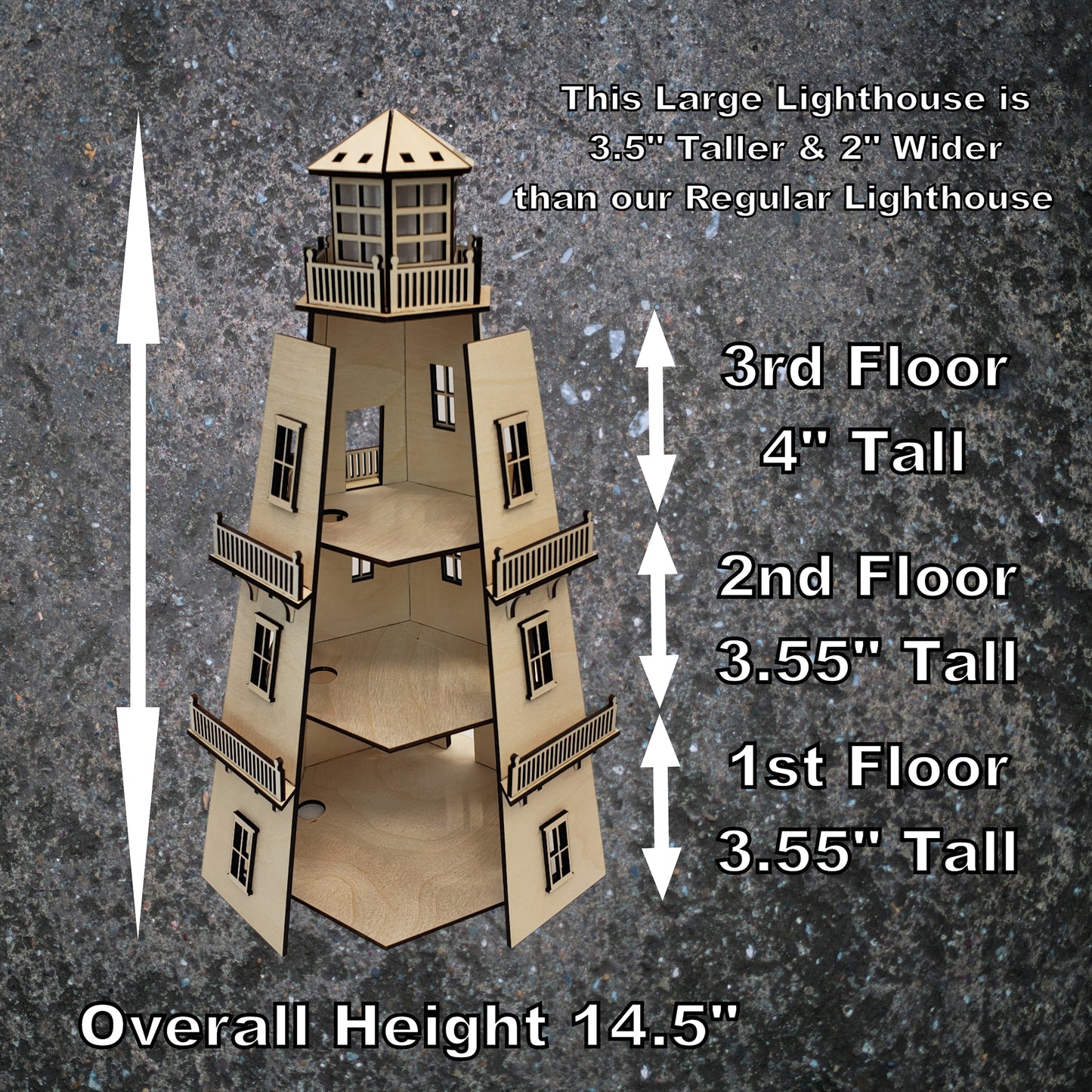 Dollhouse Lighthouse (LARGE 14.5") w/LED Beacon Light - 2 Removable Wall Panels