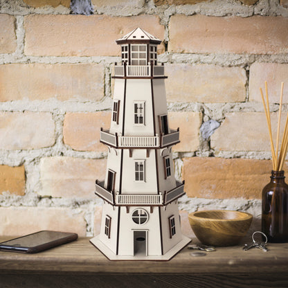 Premium Finish Lighthouse (11") w/LED Beacon Light - White/White