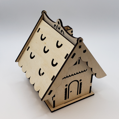 Flip-Roof Christmas House Ornament - Natural Finish