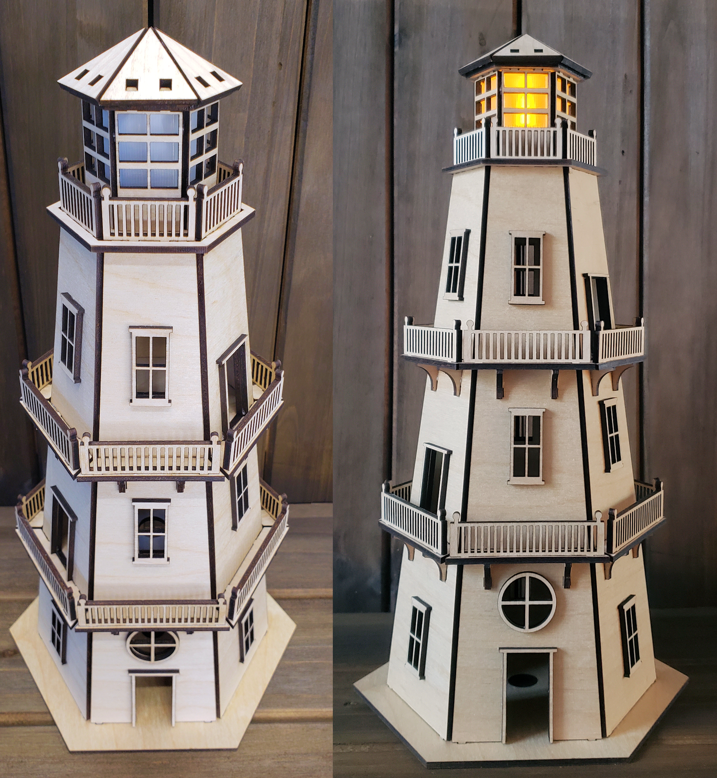 Dollhouse Lighthouse (11") w/LED Beacon Light - 2 Removable Wall Panels