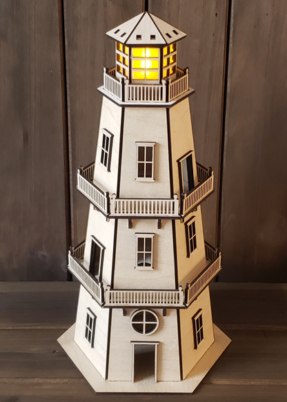 Dollhouse Lighthouse (11") w/LED Beacon Light - 2 Removable Wall Panels